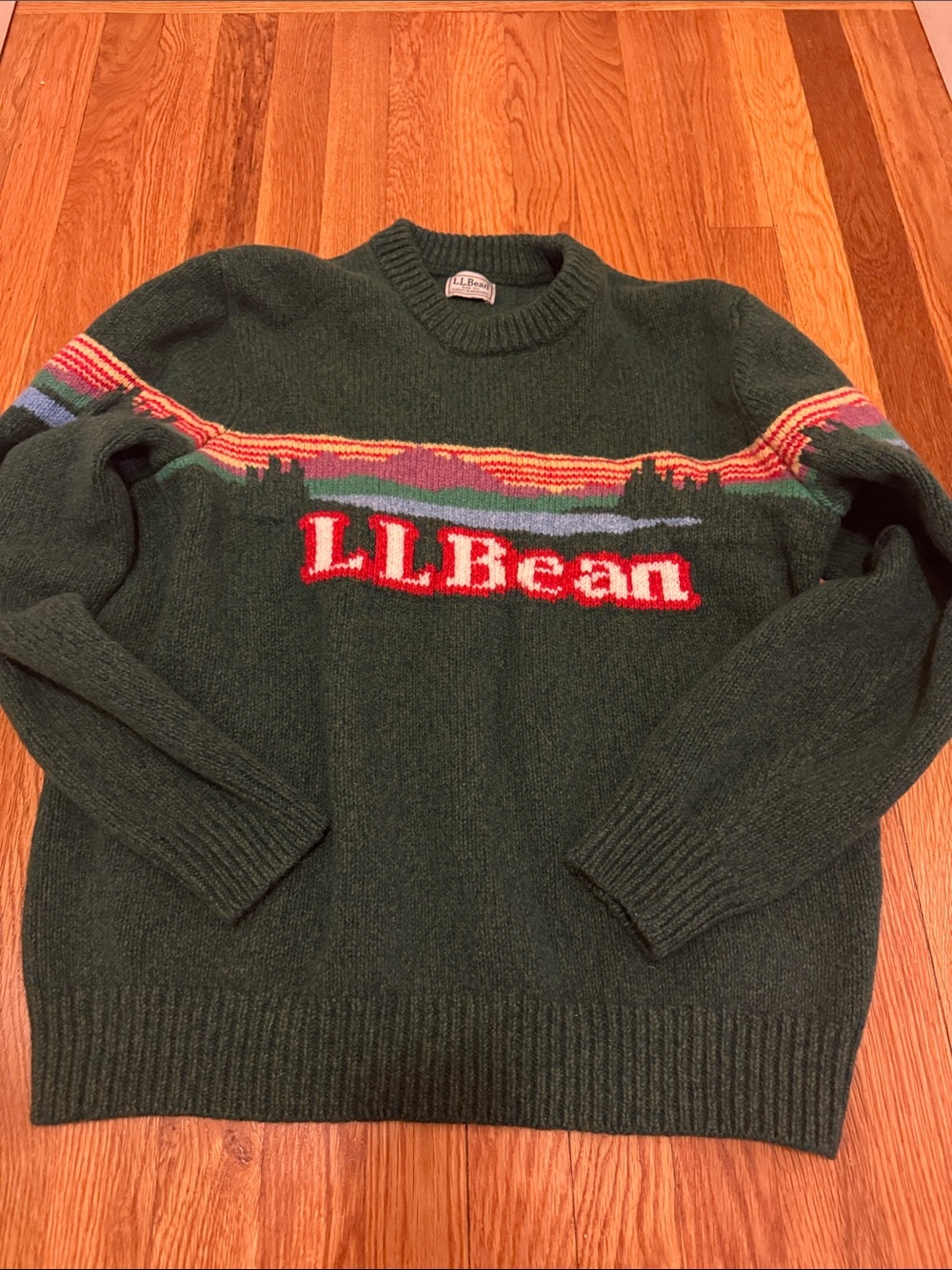 Vintage L.L. Bean Wool logo knit green sweater RARE